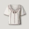 Blusa com decote em V bordada Blusa com decote em V bordada