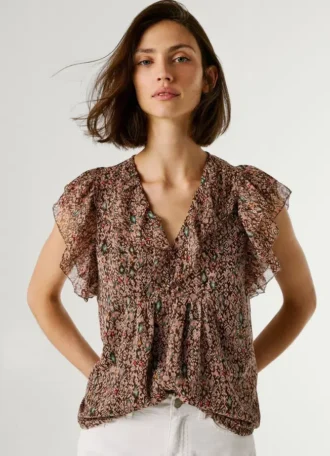 Blusa com decote em V e folhos