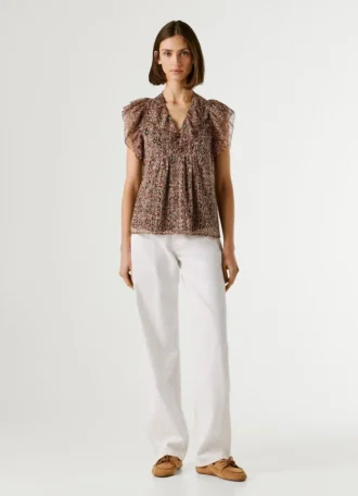 Blusa com decote em V e folhos
