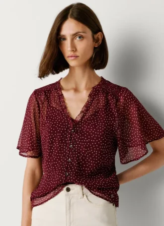 Blusa de chiffon com padrão de bolinhas