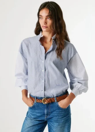 Blusa de popelina às riscas