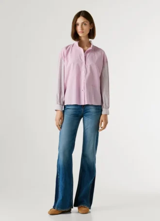 Blusa de popelina às riscas