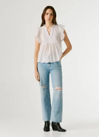 Blusa Fluida com Mangas Borboleta