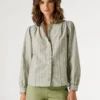 Blusa às riscas com gola Mao