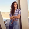 Blusa xadrez com folhos