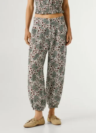 Calças de perna larga com estampado floral