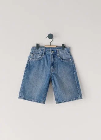 Calções Bermuda em Denim de Corte Largo