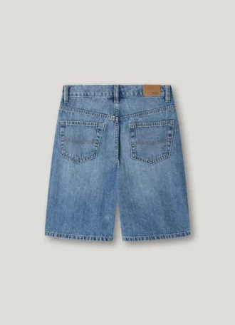 Calções Bermuda em Denim de Corte Largo