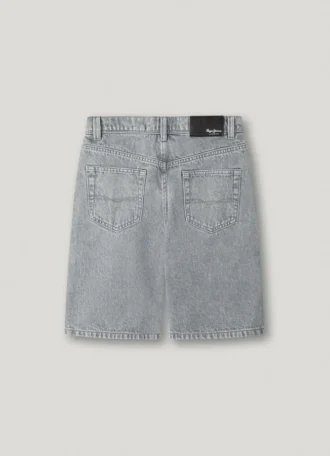 Calções Bermuda em Denim de Corte Largo