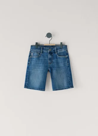 Calções Bermuda em Denim de Corte Reto