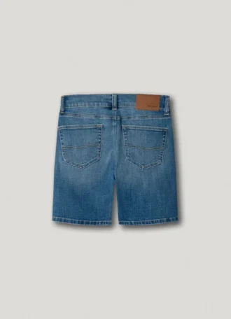Calções Bermuda em Denim de Corte Reto