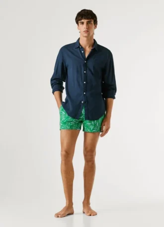 Calções de banho com estampado de folhas