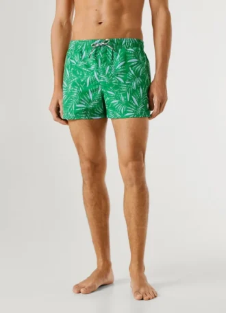 Calções de banho com estampado de folhas