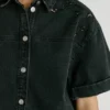 Camisa de ganga de corte descontraído Camisa de ganga de corte descontraído