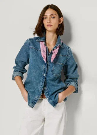 Camisa de ganga de corte largo