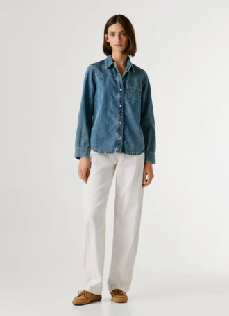 Camisa de ganga de corte largo