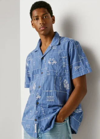 Camisa de popeline com gola cubana