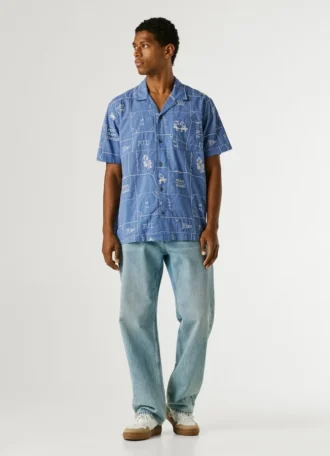 Camisa de popeline com gola cubana
