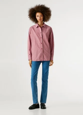 Camisa de popeline de corte largo