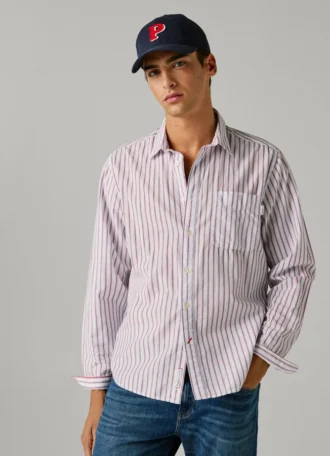 Camisa de popeline às riscas com corte regular