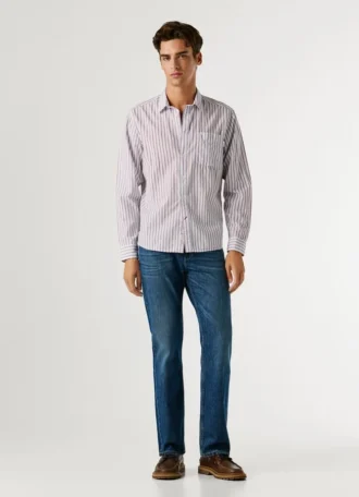Camisa de popeline às riscas com corte regular