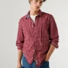 Camisa de popeline xadrez com corte justo Camisa de popeline xadrez com corte justo
