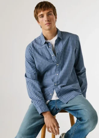 Camisa de popeline xadrez com corte regular