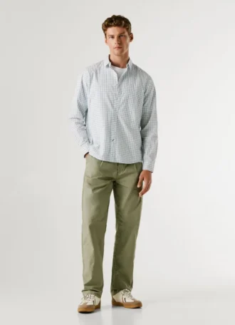 Camisa de popeline xadrez com corte regular