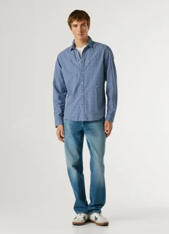 Camisa de popeline xadrez com corte regular