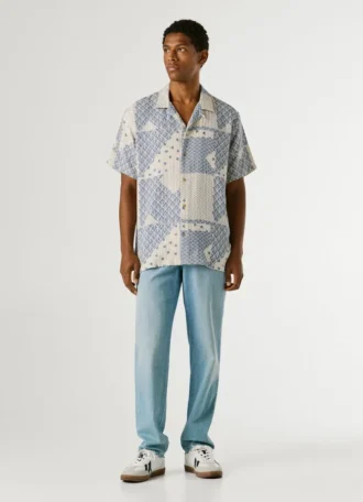 Camisa em patchwork com gola cubana