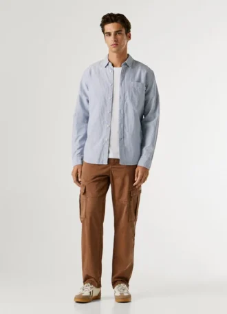 Camisa Oxford às riscas de corte regular
