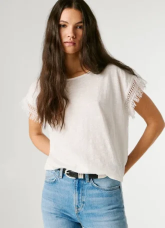 Camiseta de gola redonda com franjas