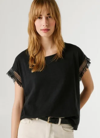 Camiseta de gola redonda com franjas