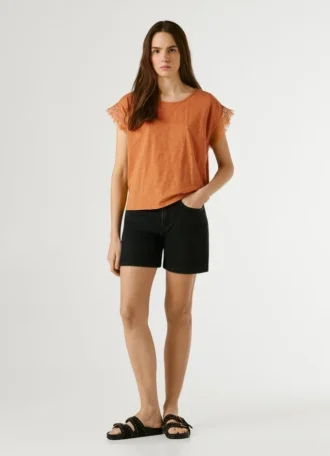 Camiseta de gola redonda com franjas