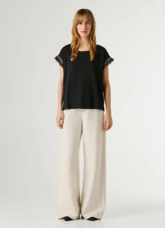 Camiseta de gola redonda com franjas
