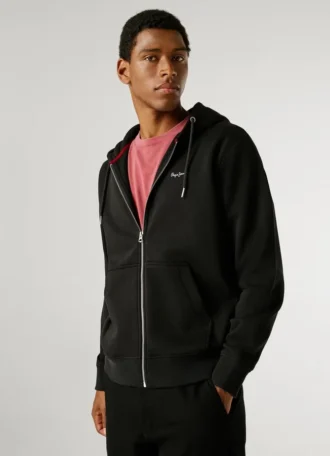 Camisola com capuz e fecho completo, corte regular