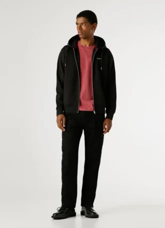 Camisola com capuz e fecho completo, corte regular