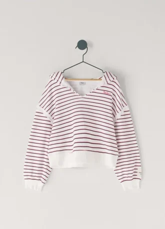 Camisola com capuz às riscas