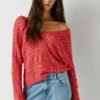 Camisola com decote em V e malha aberta Camisola com decote em V e malha aberta