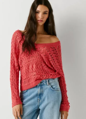 Camisola com decote em V e malha aberta