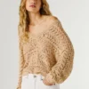 Camisola com decote em V e malha aberta Camisola com decote em V e malha aberta