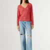 Camisola com decote em V e malha aberta Camisola com decote em V e malha aberta