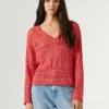 Camisola com decote em V e malha aberta Camisola com decote em V e malha aberta