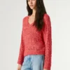 Camisola com decote em V e malha aberta Camisola com decote em V e malha aberta