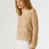 Camisola com decote em V e malha aberta Camisola com decote em V e malha aberta