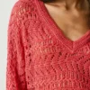 Camisola com decote em V e malha aberta Camisola com decote em V e malha aberta