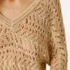 Camisola com decote em V e malha aberta Camisola com decote em V e malha aberta