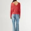 Camisola com decote em V e malha aberta Camisola com decote em V e malha aberta