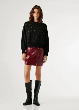 Camisola de gola redonda com tachas