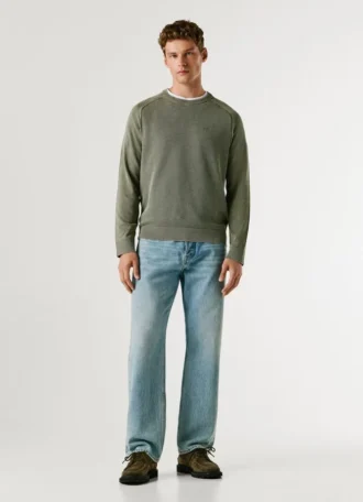 Camisola de gola redonda em piqué